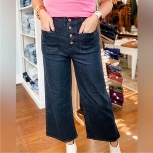 Entro High Waist Wide Leg Crop Jeans Size S (2-4) Black  Front Pocket Button Fly